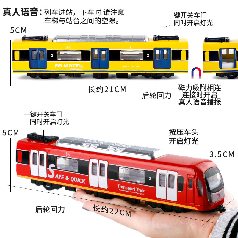 新款金属仿真城市地铁轨道列车火车合金车模真人语音动车组玩具车 - 图1