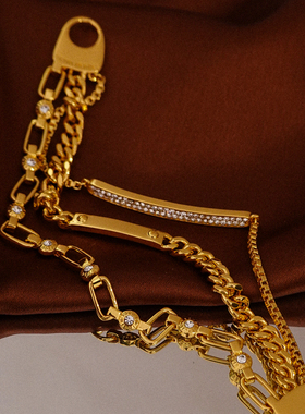 一所欧美镀金多层拼接叠戴手链女