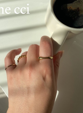 镀金银保色带钻套竹节素圈戒指女