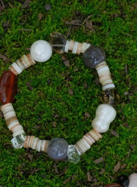 《爪哇秘境》 火山系天然贝壳印度玛瑙橘红玛瑙珍珠项链／手串