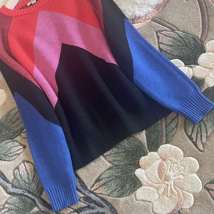 意大利2024秋冬红标羊毛衫女廓形宽松加厚拼色套头打底衫羊毛毛衣,淘宝优惠券,粉丝福利购,淘宝优惠卷