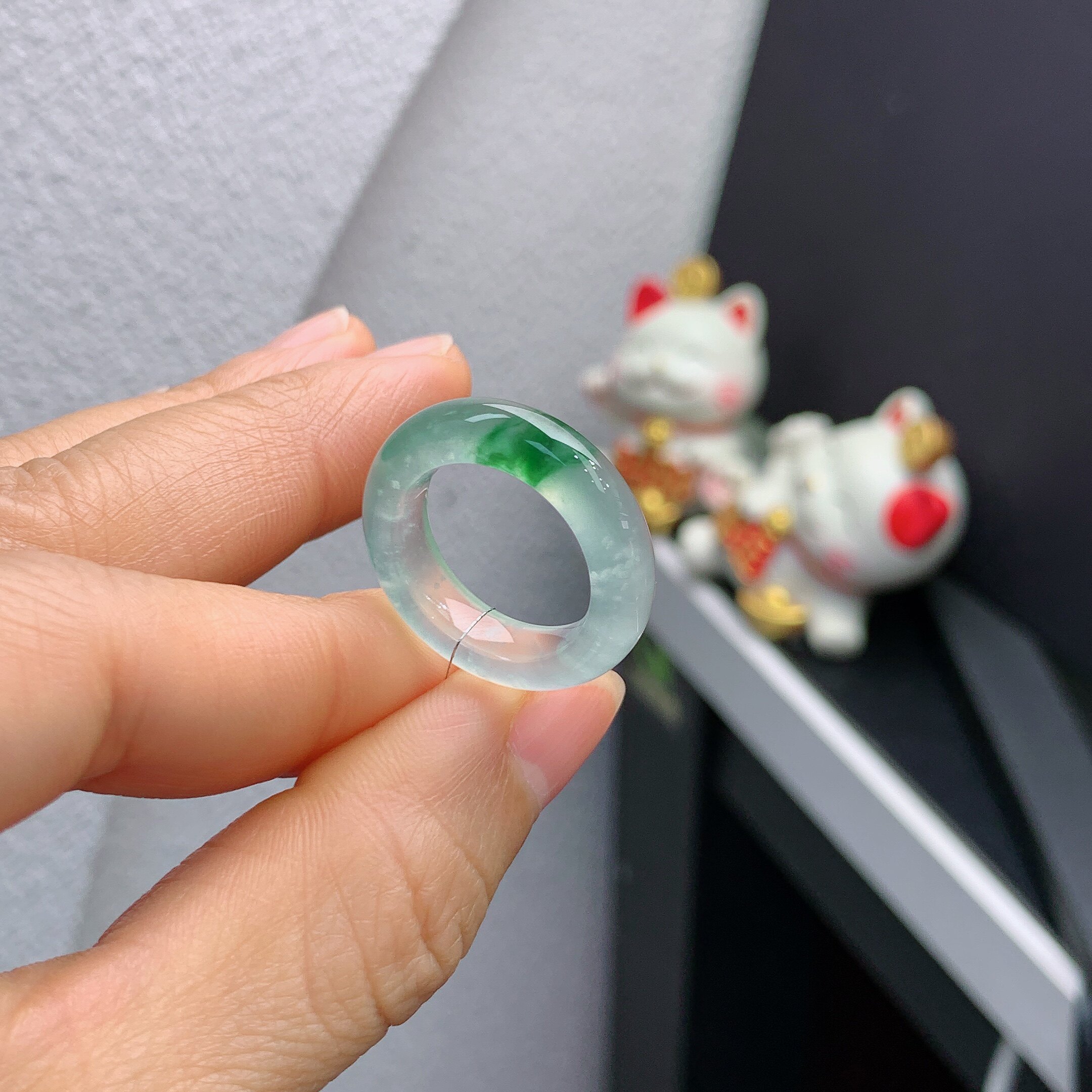 11-circle Burmese natural jade A-grade ice type with a touch of spicy green ring A767#