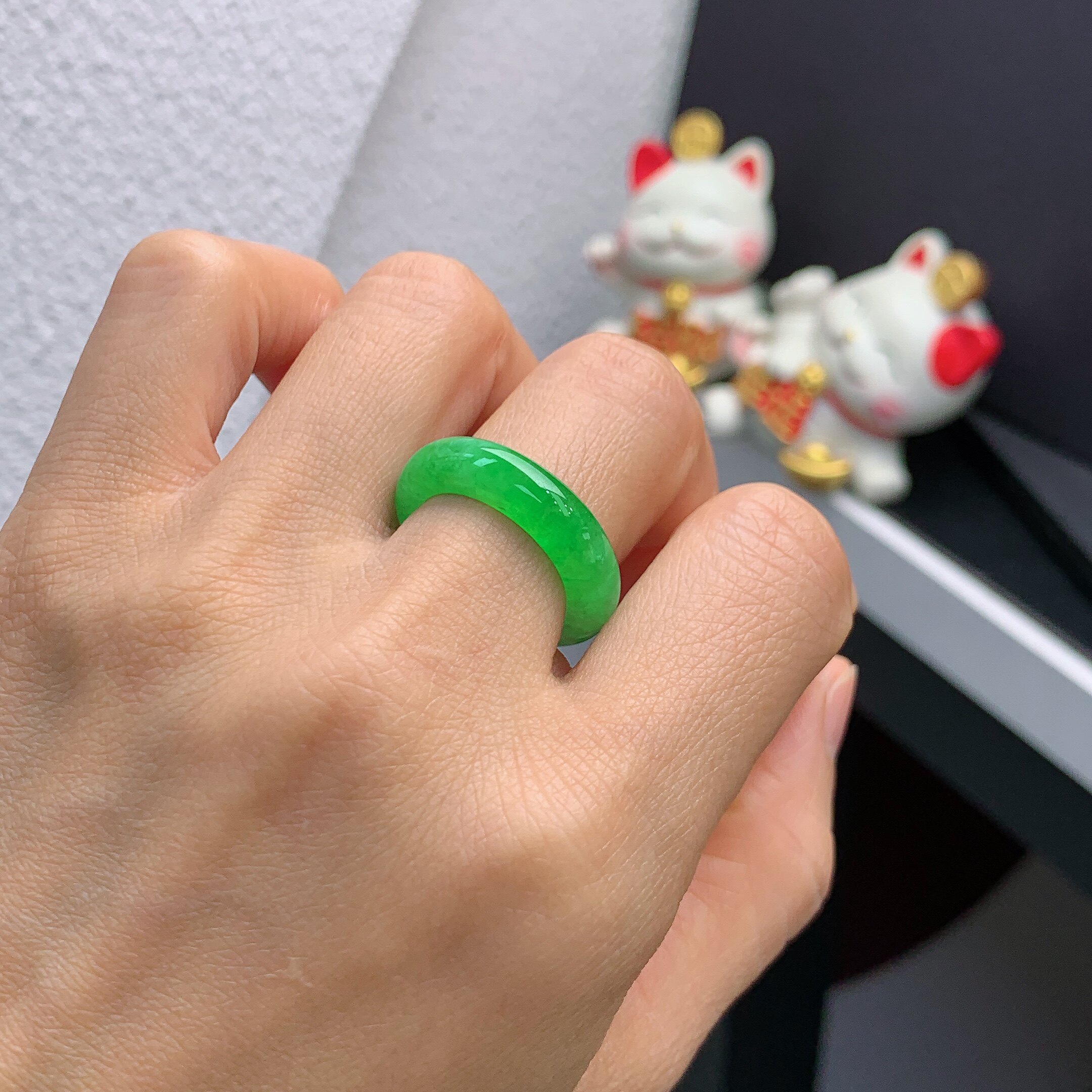 14-15 circle Myanmar natural jade A goods ice manyyang green ring A762#