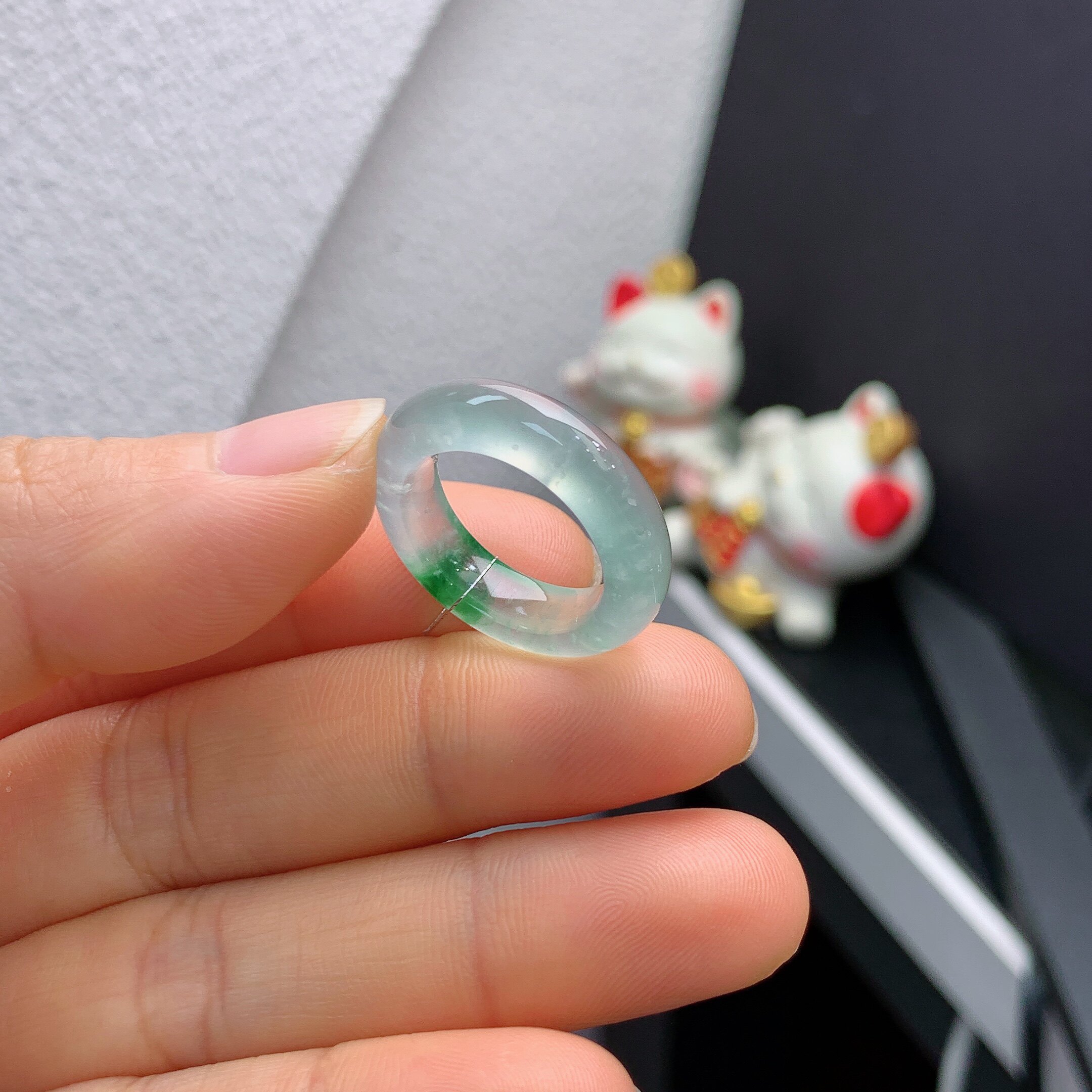 11-circle Burmese natural jade A-grade ice type with a touch of spicy green ring A767#