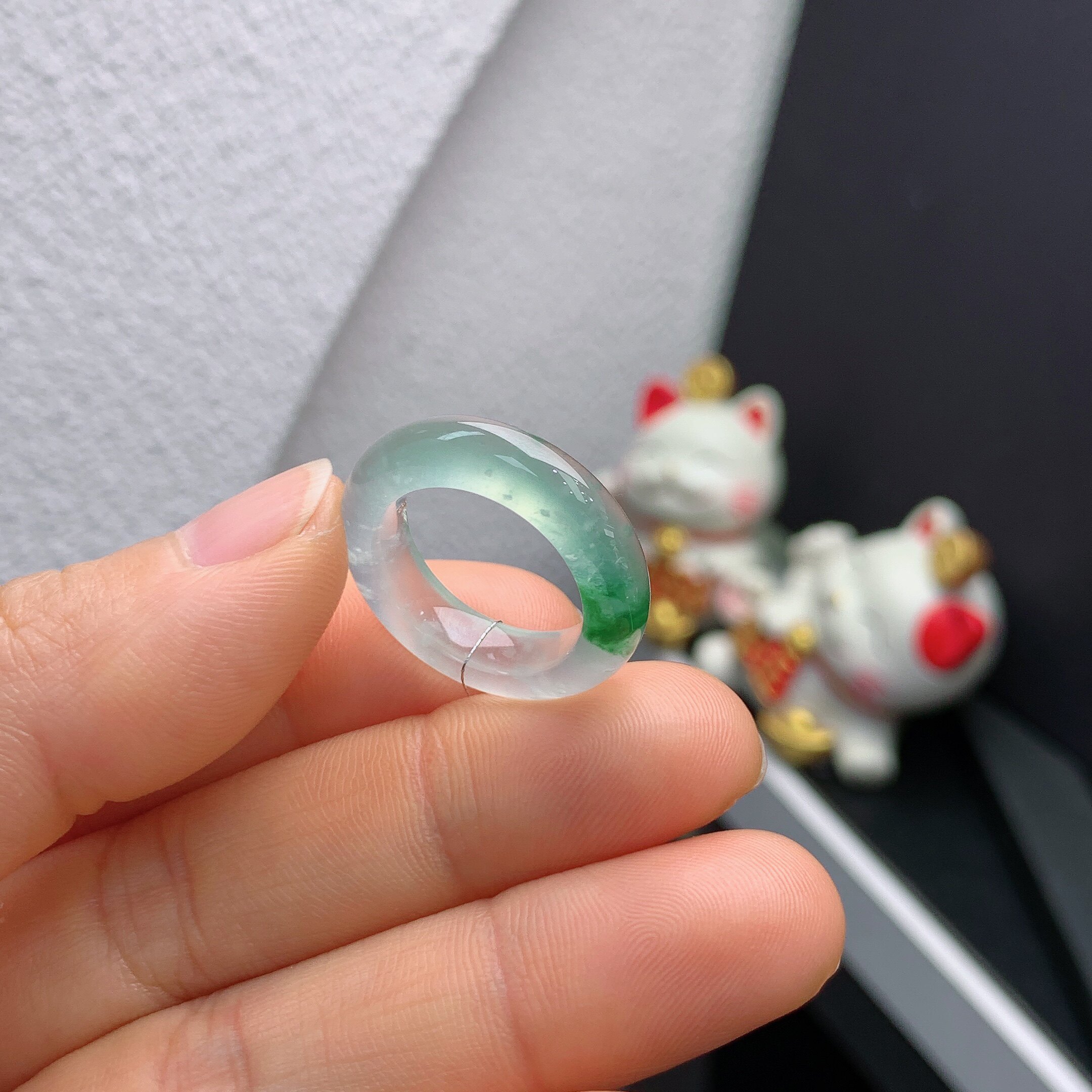 11-circle Burmese natural jade A-grade ice type with a touch of spicy green ring A767#