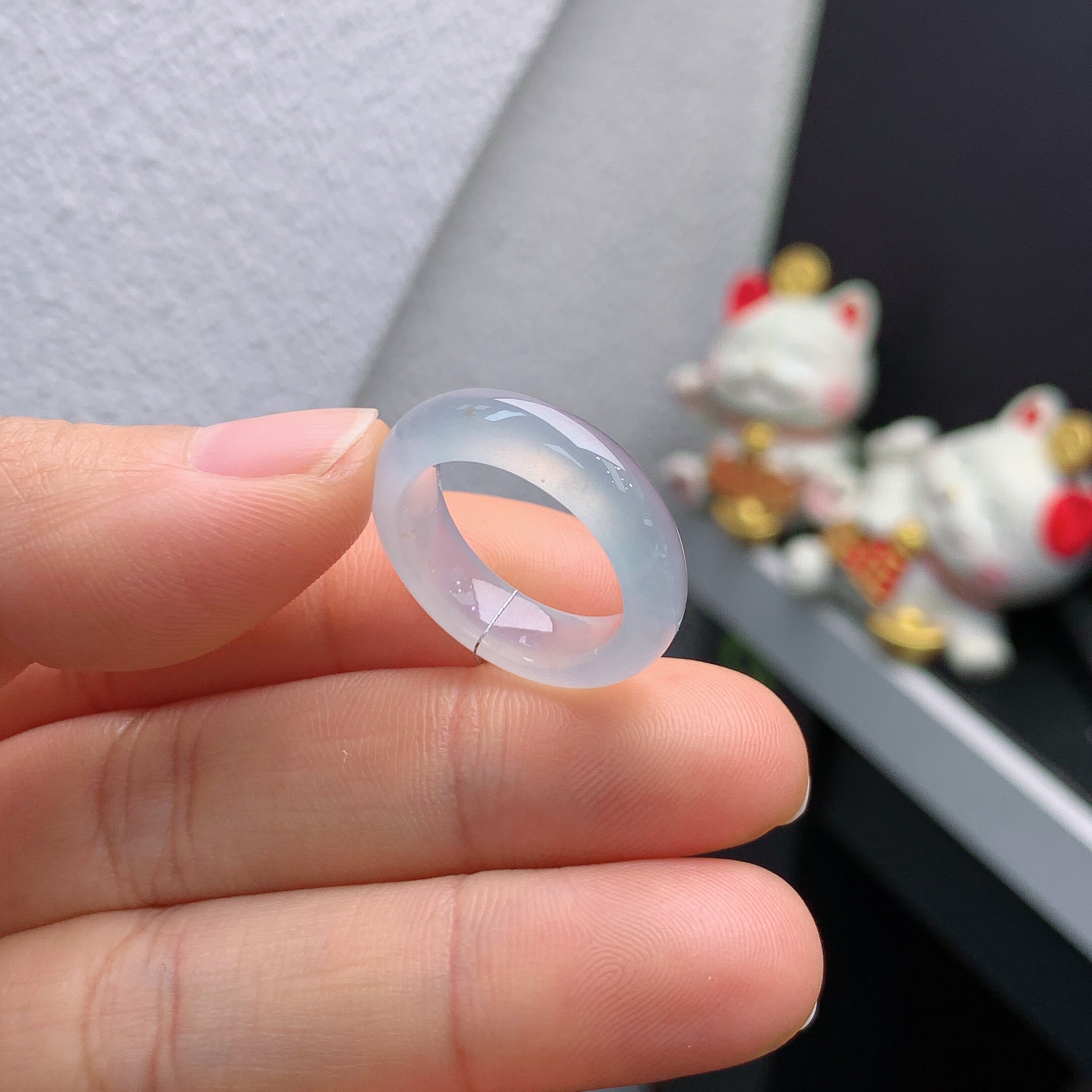 13 circle Burmese natural jade A goods ice species white ice ring A701#