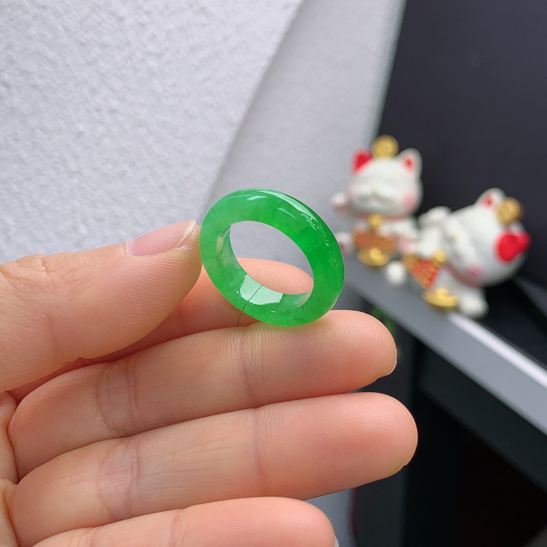14-15 circle Myanmar natural jade A goods ice manyyang green ring A762#