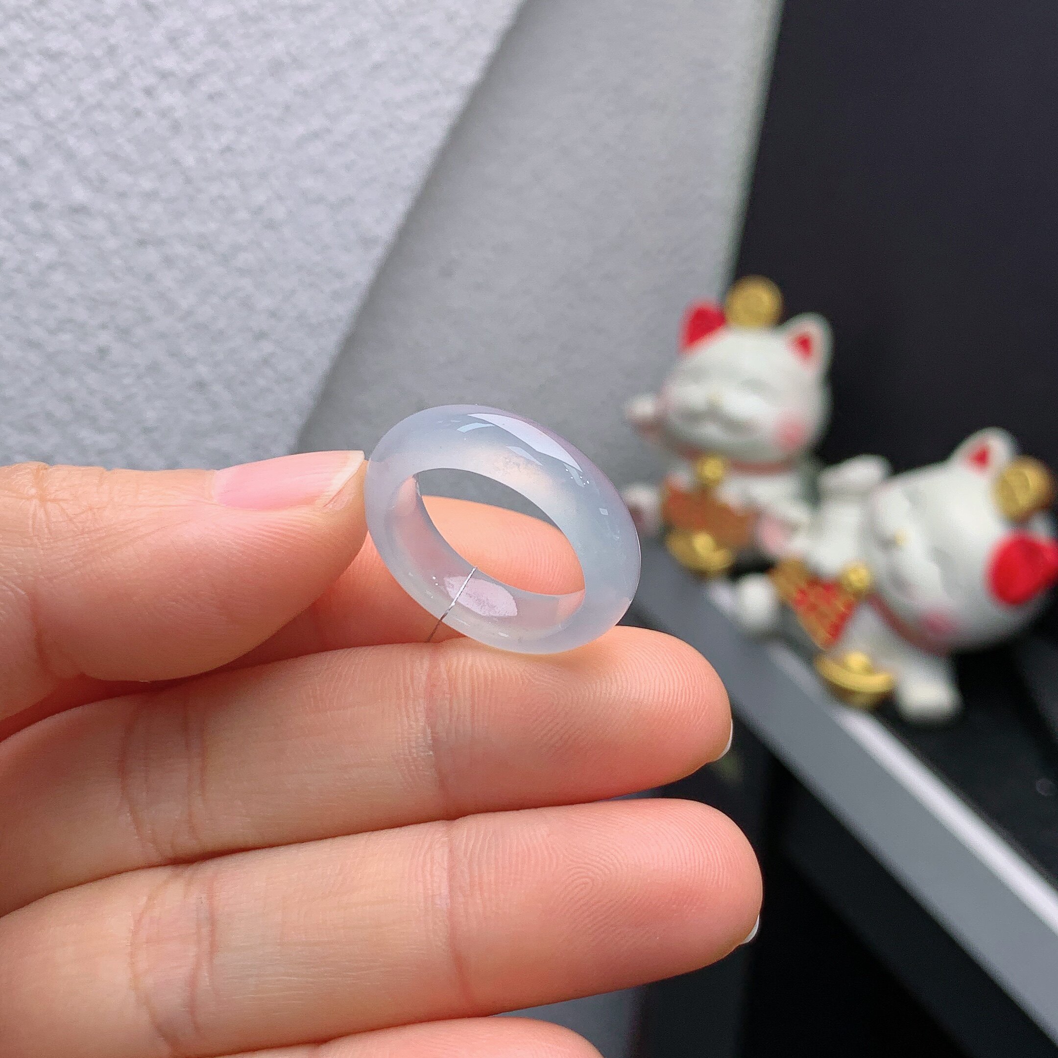 13 circle Burmese natural jade A goods ice species white ice ring A701#