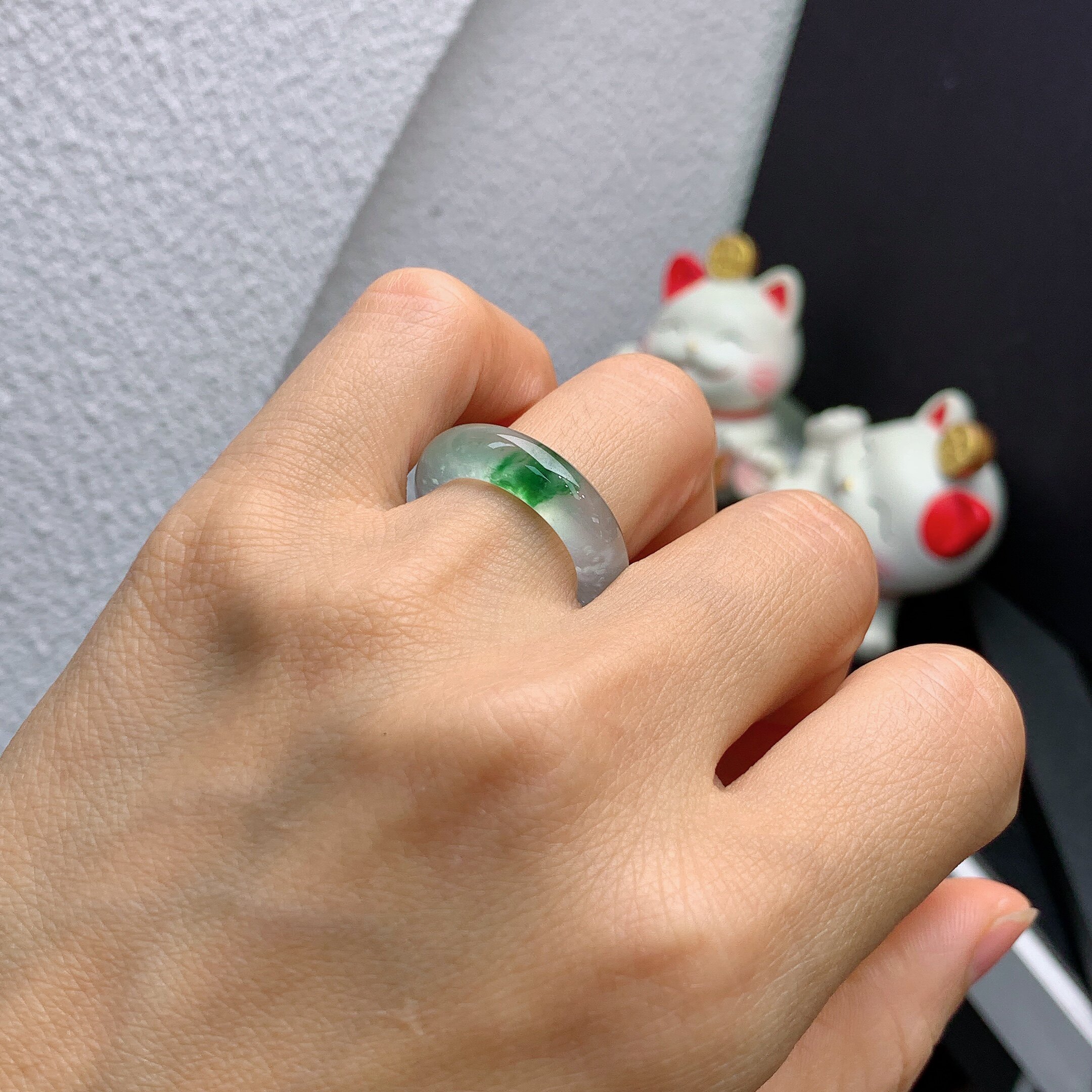11-circle Burmese natural jade A-grade ice type with a touch of spicy green ring A767#