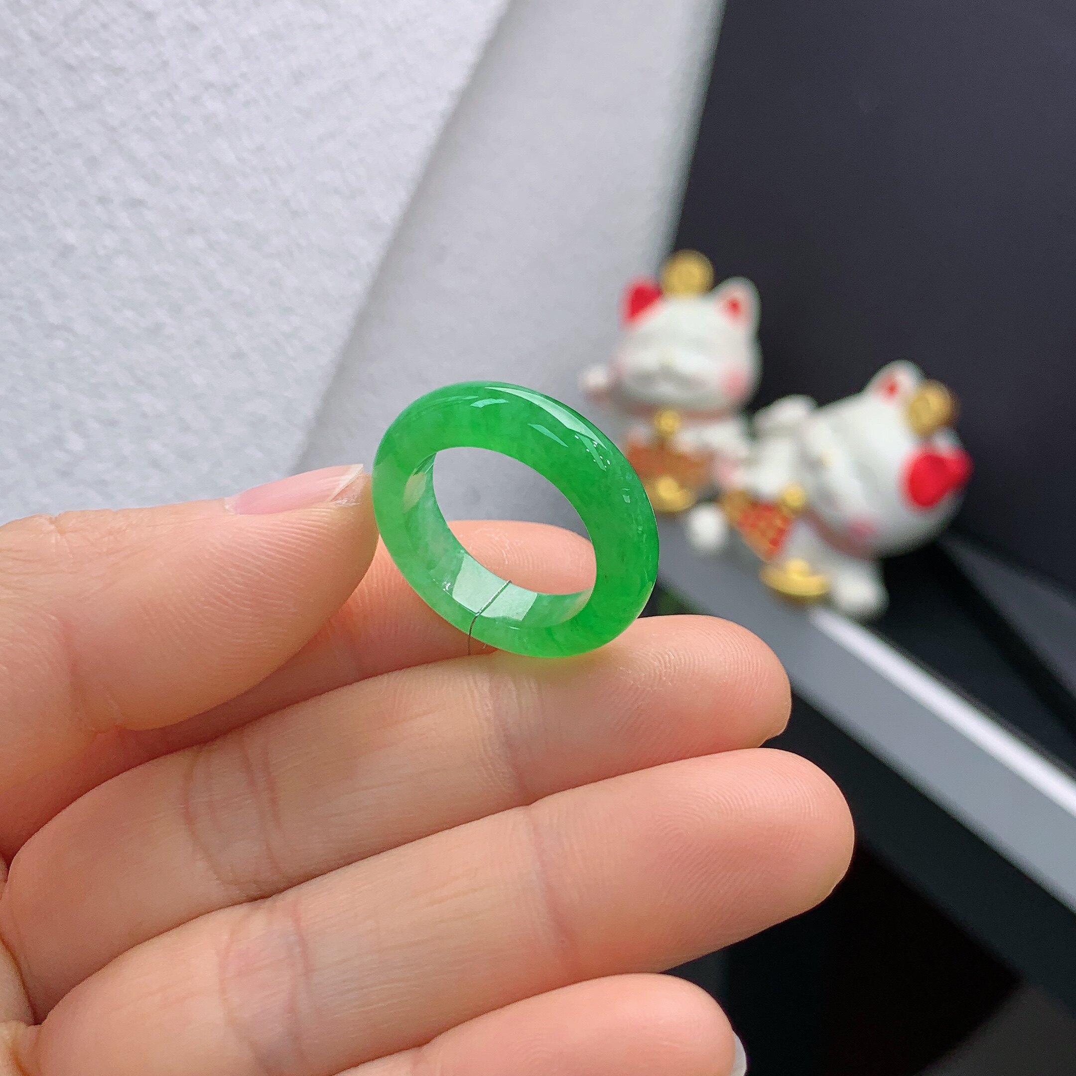 14-15 circle Myanmar natural jade A goods ice manyyang green ring A762#