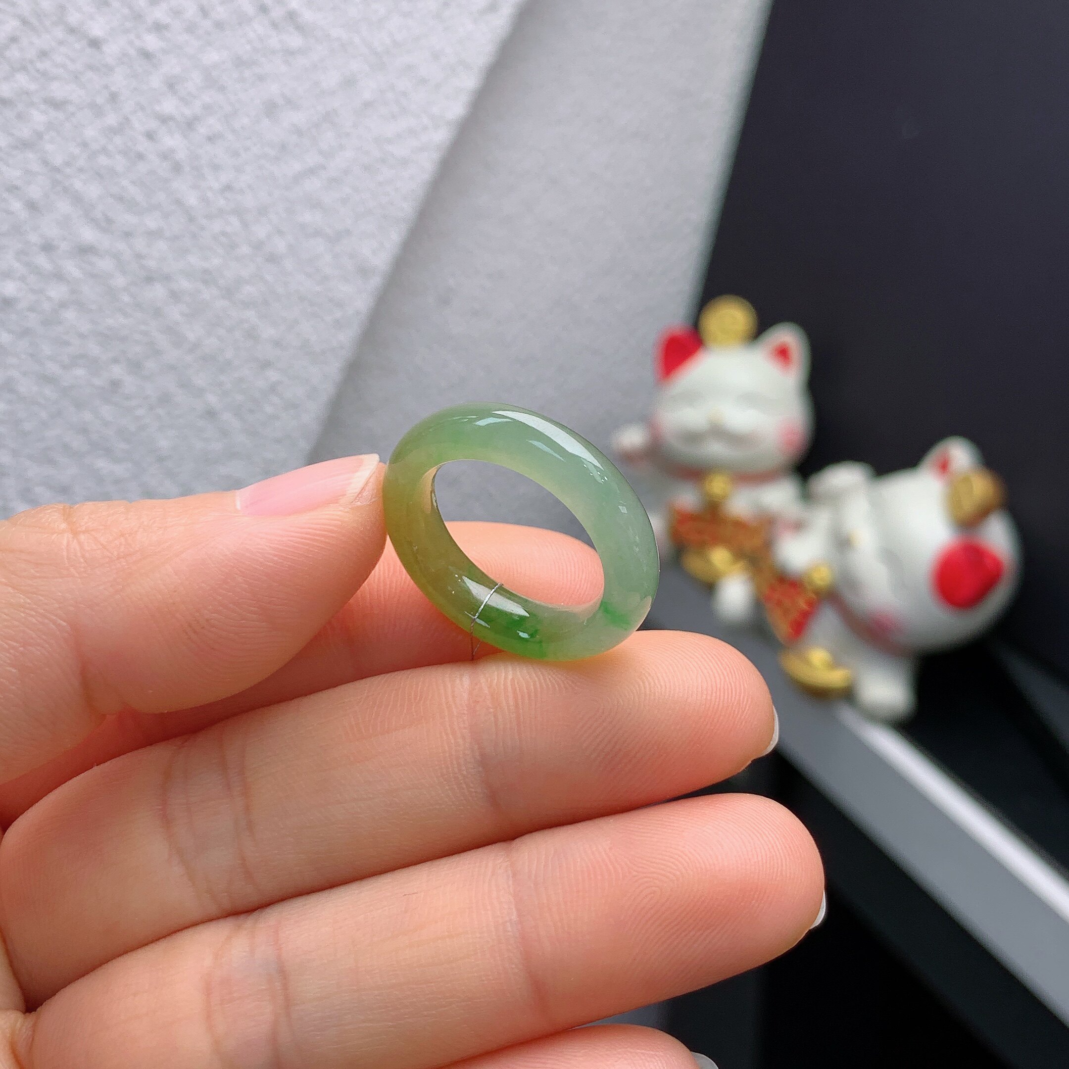 13 circle Burmese natural jade A goods ice yellow and green ring A861#