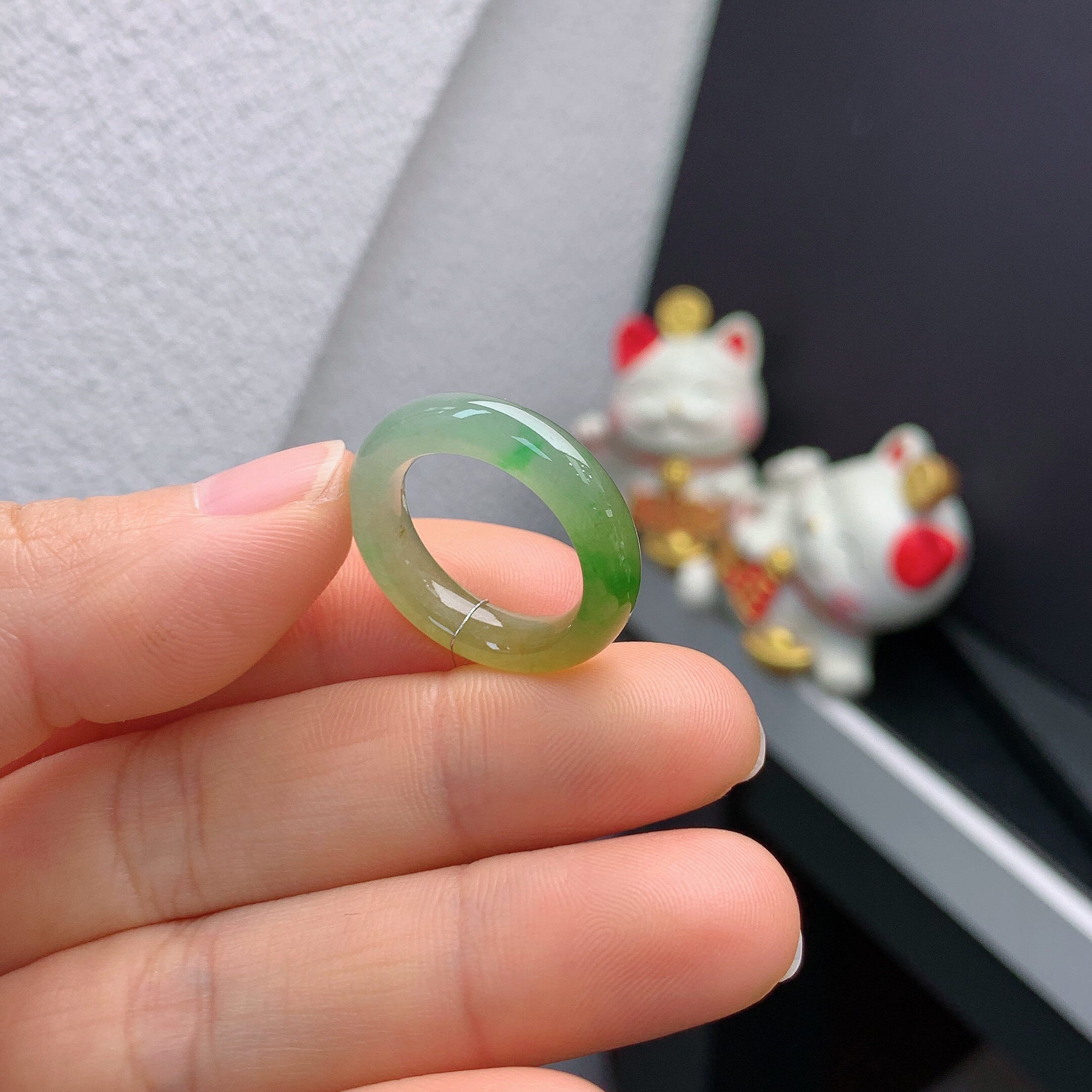 13 circle Burmese natural jade A goods ice yellow and green ring A861#