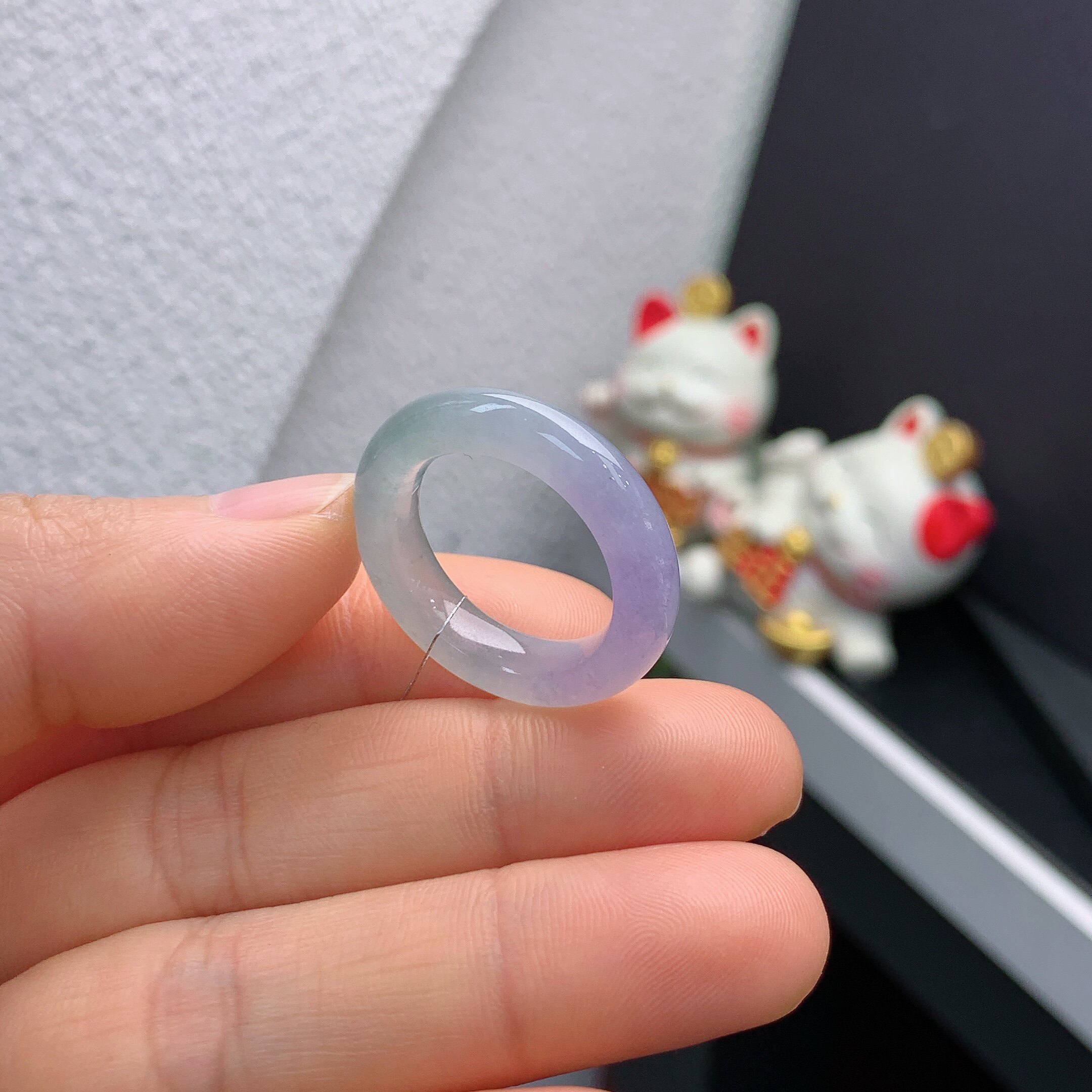 18 circle Burmese natural jade A grade icy violet semi-mountain water ring 213#