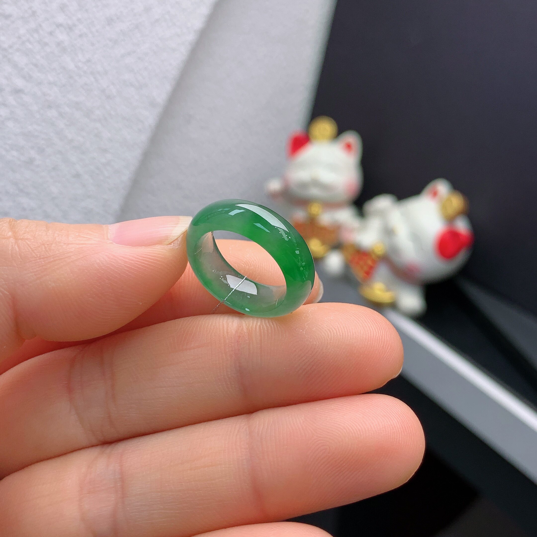 6 circle Myanmar natural jadeite A spicy green ring 161#