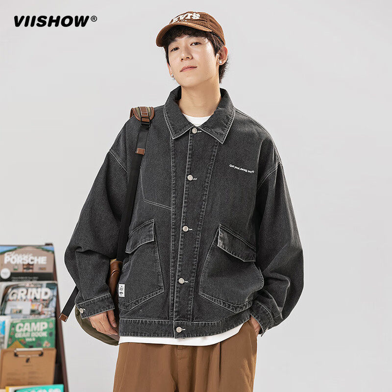 VIISHOW男装潮牌2024秋季新款复古高街潮牌宽松情侣牛仔夹克外套,淘宝优惠券,粉丝福利购,淘宝优惠卷