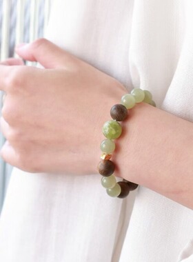 沉香木藏香手串女和田玉手链女黑金超七圣诞生日礼物