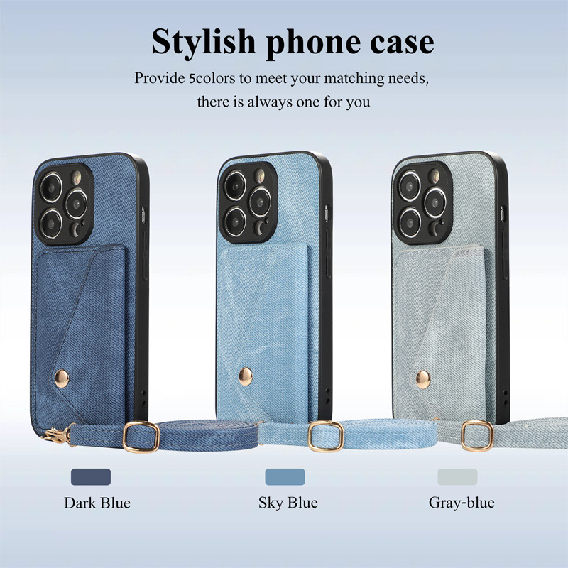 适用 iPhone 15 Pro Max Case Cow Boy Phone Cases 手机壳牛仔仿皮经典卡包挂绳精孔苹果15手机壳 - 图0