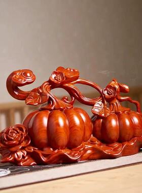 黑檀木雕南瓜-白皮位置随机-桌面摆件实木工艺品客厅博古架丰收