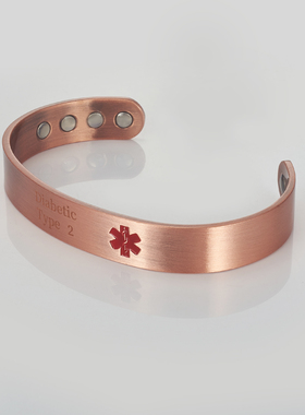 纯铜医疗警报磁铁手镯女士男士送给爸爸和妈妈的礼物,糖尿病 2 型