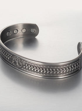 纯铜生命树磁性手镯，复古简约风格男款，可调节时尚珠宝礼物