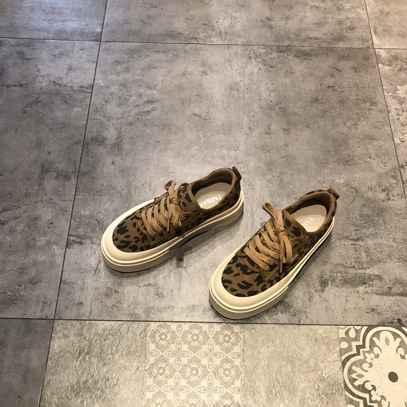 真皮单鞋子女2024年秋冬时尚性感豹纹磨砂皮圆头厚底系带休闲鞋,淘宝优惠券,粉丝福利购,淘宝优惠卷