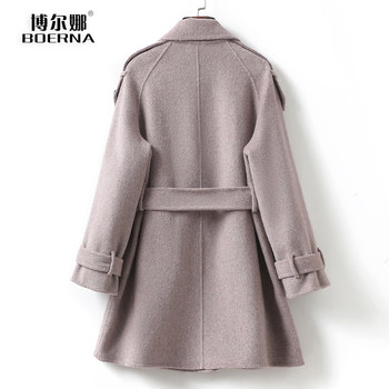 Cashmere coat women's mid-length lace-up waist Korean age-reduced small person spring and autumn two-sided woolen coat new style woolen coat for women