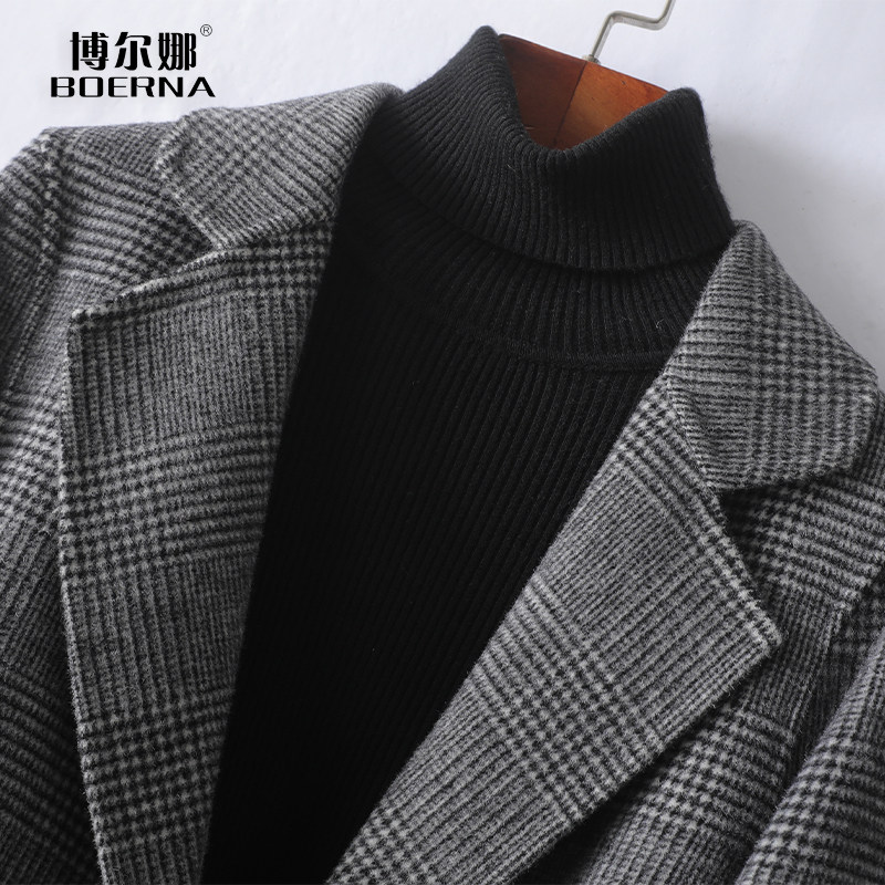 羊毛呢外套女短款一粒扣灰格修身西装式呢子秋冬新款双面羊毛大衣,淘宝优惠券,粉丝福利购,淘宝优惠卷