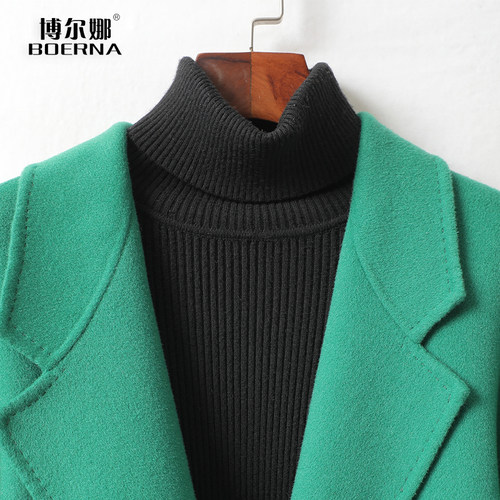 毛呢外套女中长款韩版宽松减龄双排扣秋冬新款双面羊毛大衣小个子 - 图2