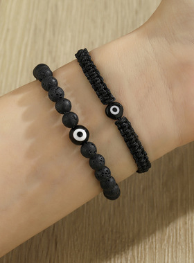 亚马逊热销恶魔之眼手链邪恶眼睛绿松石穿珠叠戴弹力可调节手串