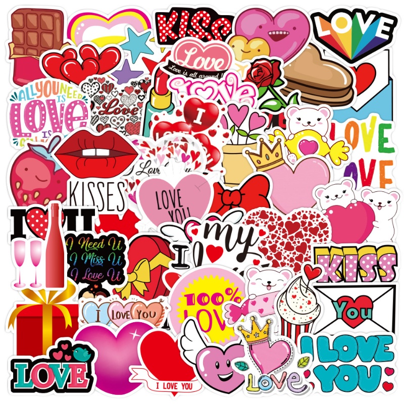 50张儿童卡通情人节告白爱心贴纸七夕情侣笔记本行李箱涂鸦贴纸