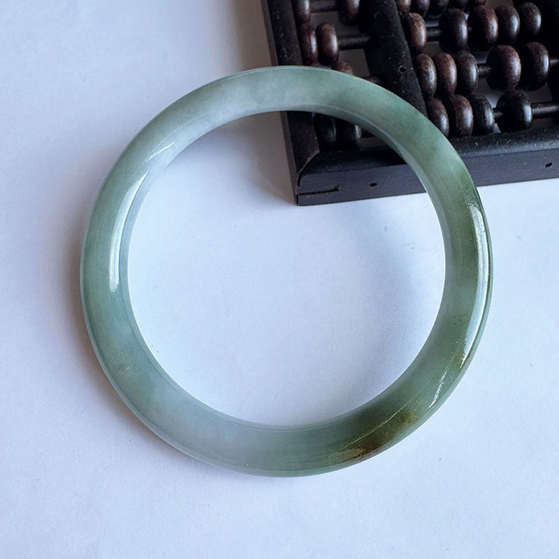 翡翠林冰透蓝绿飘红翡细圆条翡翠手镯53缅甸天然玉镯秀气美人条54 - 图1