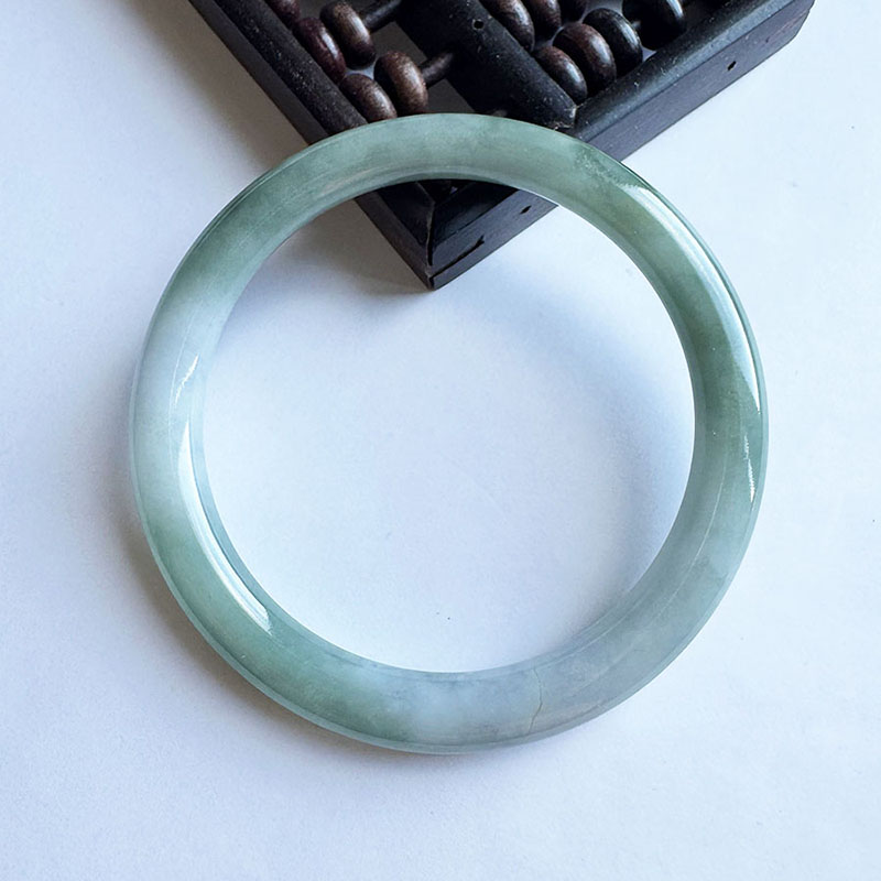 翡翠林冰透蓝绿飘红翡细圆条翡翠手镯53缅甸天然玉镯秀气美人条54 - 图2