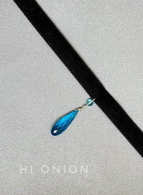 HiOnion小众设计蓝色水滴chocker黑色颈链甜酷阳菜项链锁骨链