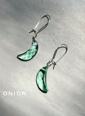Hi Onion《绿色月亮》原创小众设计S925银耳环耳夹灵气百搭耳饰