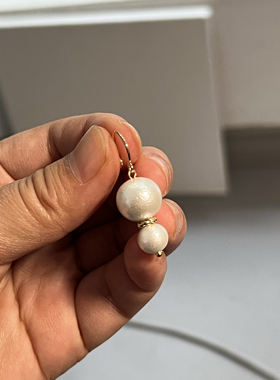 Hi Onion 小众棉花珍珠复刻油画珍珠耳环耳夹高级优雅
