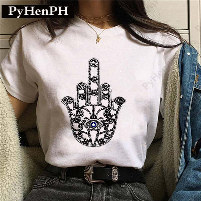 Hand of Fatima T shirt幸运之手印花短袖T恤休闲百搭女士上衣-图2