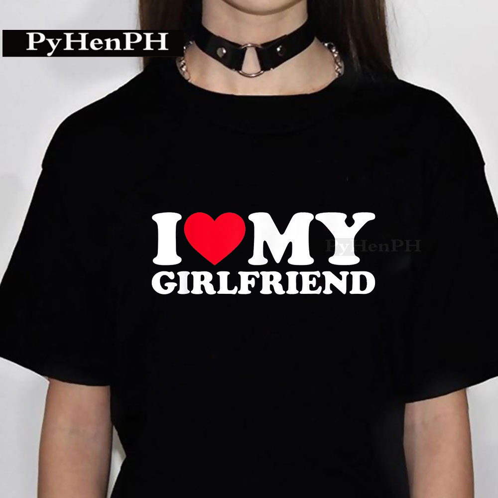 i Love My Girlfriend T shirt 夏季黑色女装T恤字母印花情侣衫 - 图0