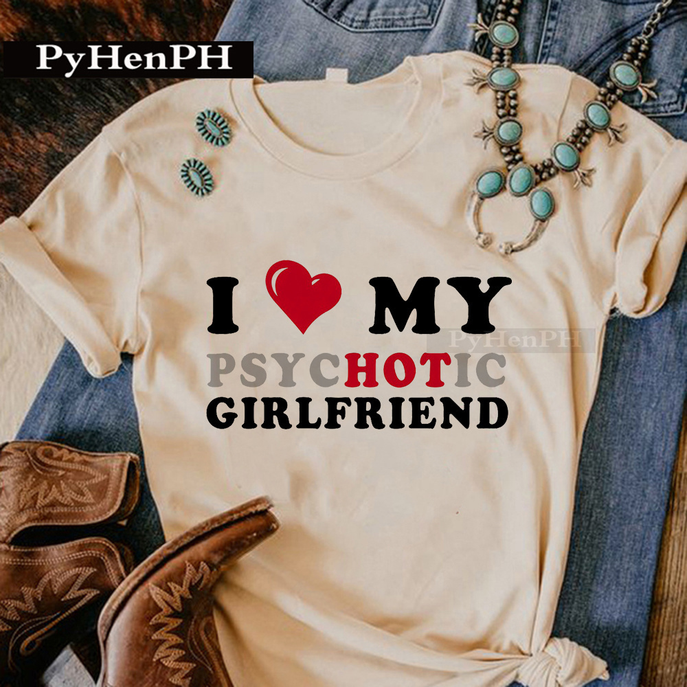 i Love My Girlfriend T shirt 夏季黑色女装T恤字母印花情侣衫 - 图1