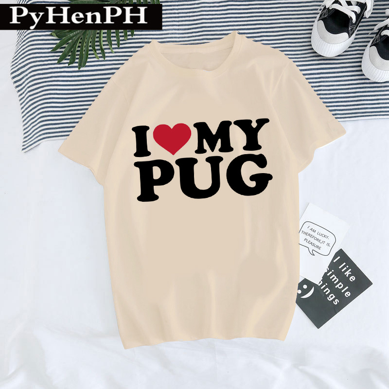 Pug Dog T shirt 新款卡通八哥犬狗狗印花休闲女士T恤亲子装短袖 - 图0