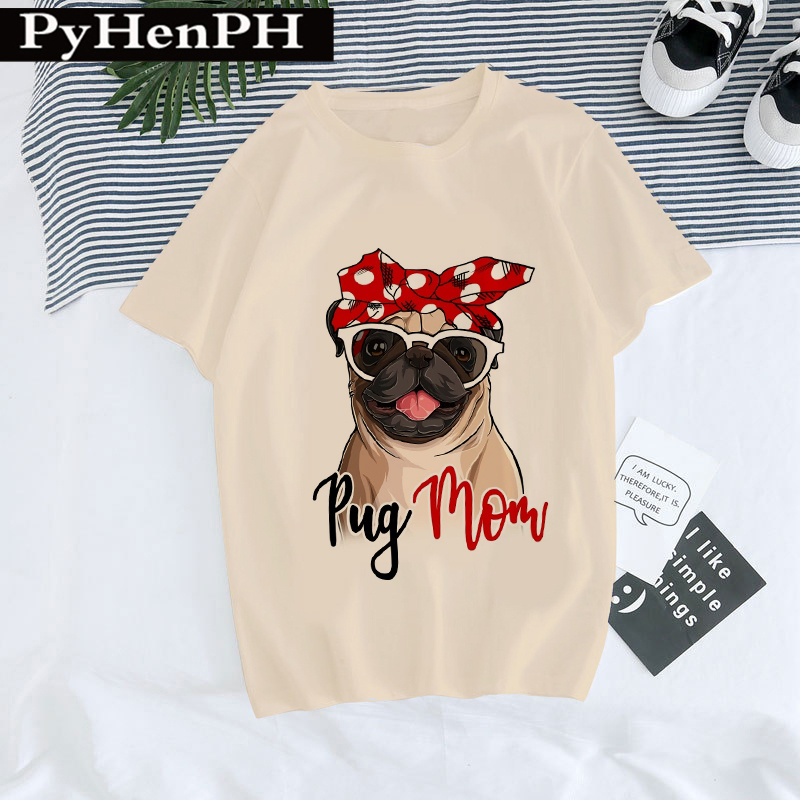 Pug Dog T shirt 新款卡通八哥犬狗狗印花休闲女士T恤亲子装短袖 - 图2