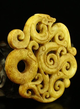 天然新疆和田玉古玉老玉精工雕刻把件 福寿如意 送证书 包邮