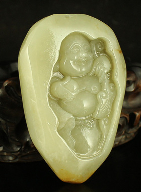 天然精工雕刻把件笑佛新疆和田玉