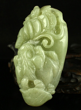 一口价 天然 新疆 和田玉 精工雕刻 把件 福寿双全 包邮 送证书