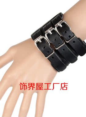 欧美朋克风多层街舞皮带扣手链