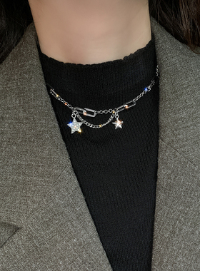 朋克风钛钢现货五角星闪钻链条