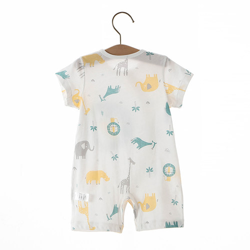 OMIOMI婴儿短袖连体衣纯棉夏季薄款新生儿衣服宝宝爬服哈衣睡衣 - 图0