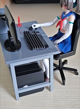 bjd 12分娃1/12分ob11电脑桌电脑台牛马打工人工位社畜微缩摆件