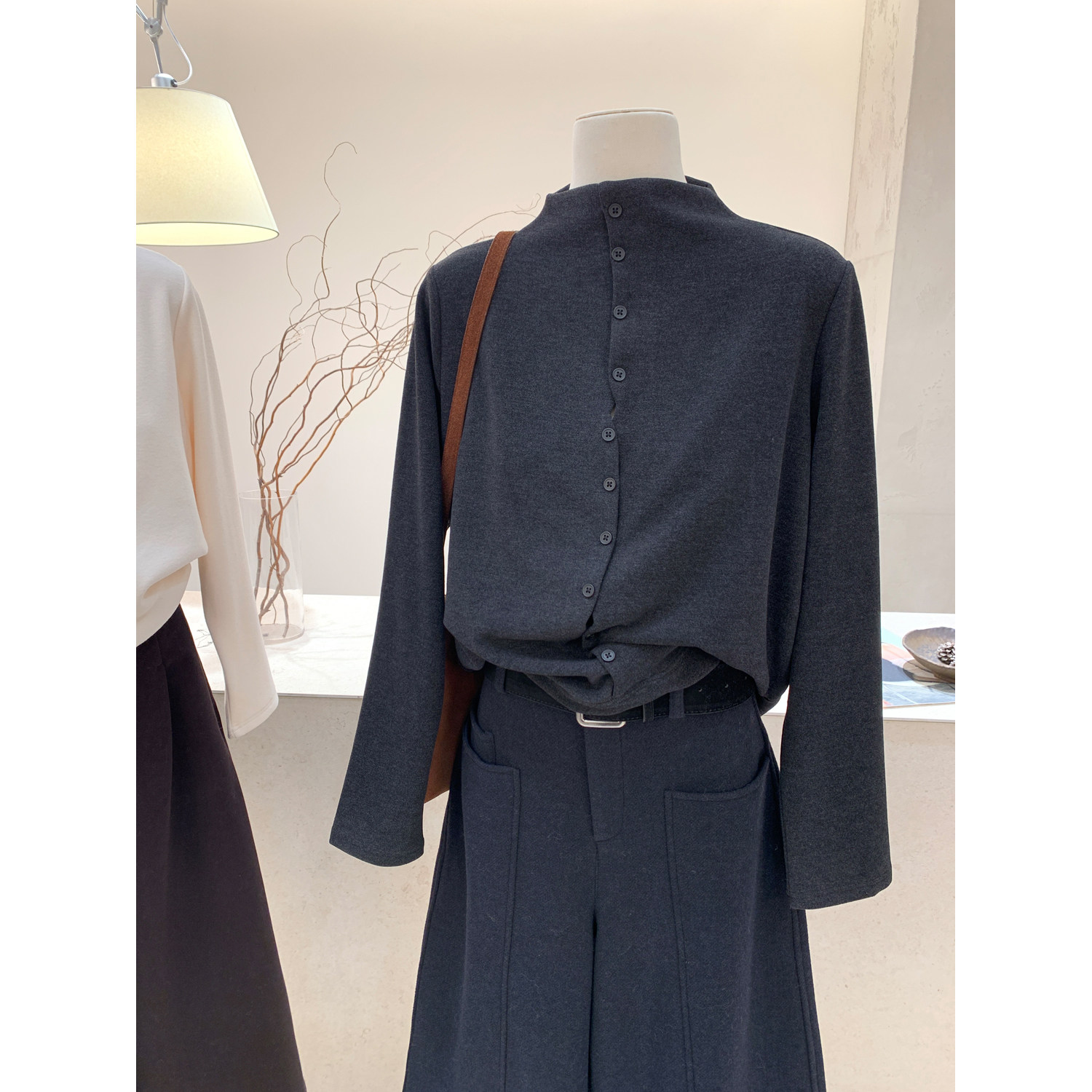 小哲 半高领单排扣长袖T恤针织开衫女秋冬显瘦打底毛衣外套上衣,淘宝优惠券,粉丝福利购,淘宝优惠卷