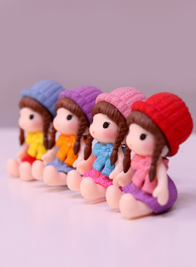 可爱风围巾长辫子多肉花盆小摆件