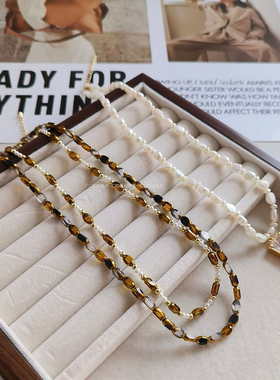 珍珠项链小众饰品百搭叠带锁骨链奥地利水晶珍珠颈链小众设计项链